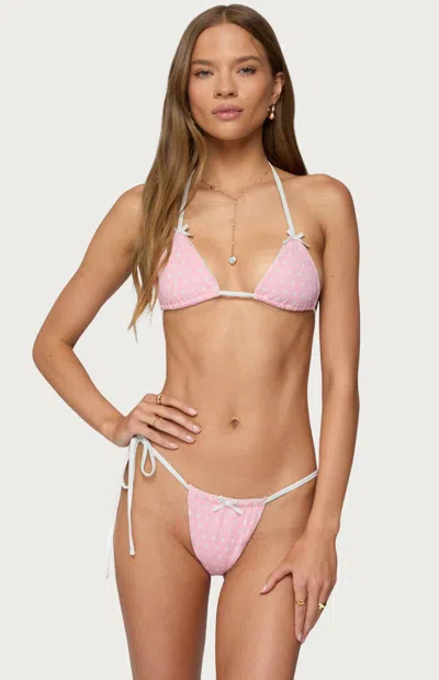 Edikted Women's Leigh Polka Dot Triangle Bikini Top In Pink/white