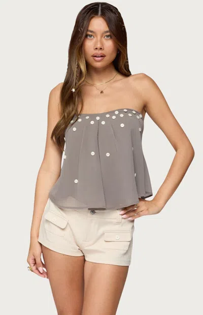 Edikted Lenie Strapless Chiffon Babydoll Top In Brown