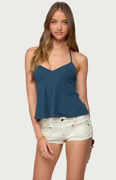 Edikted Leonora Halter Babydoll Top In Blue