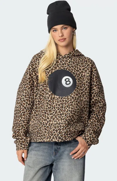 Edikted 8 Ball Leopard Print Oversize Graphic Hoodie