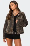 Edikted Leopard Print Denim Jacket In Brown