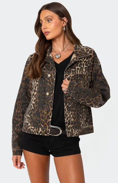 EDIKTED WOMEN'S LEOPARD PRINT DENIM JACKET