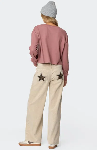 Edikted Women's Leopard Star Low Rise Washed Jeans In Beige In Brown