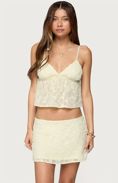 Edikted Leora Textured Floral Babydoll Top In Neutral