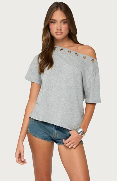 Edikted Women's Leslee Grommet Off-the-shoulder T-shirt In Heather Gray