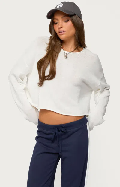 Edikted Leta Knit Long Sleeve Crop Top In Blue