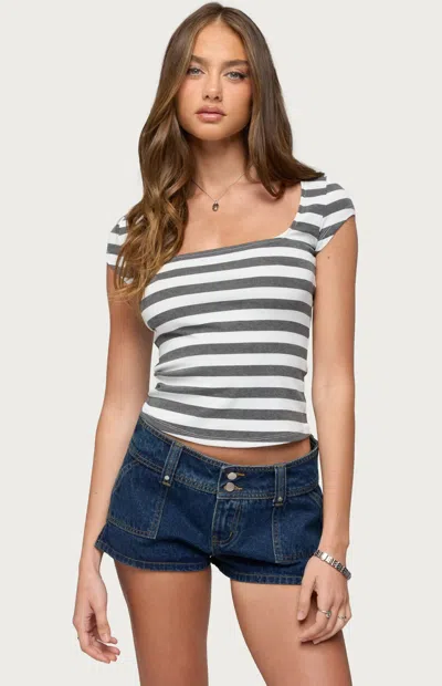 Edikted Women's Letsha Striped Top In Gray/white In Multi