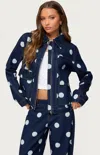 Edikted Leyah Polka Dot Oversized Denim Jacket In Blue