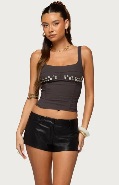 Edikted Women's Libbie Iridescent Button Corset In Dark Brown