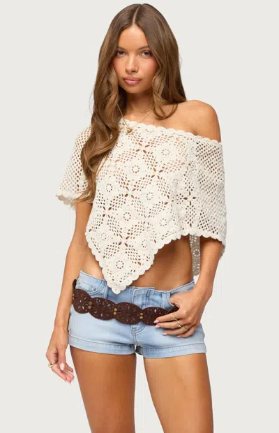 Edikted Women's Lilianna Scalloped Crochet Poncho In Cream In White
