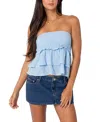 EDIKTED WOMEN'S LINEN LOOK STRAPLESS PEPLUM TOP