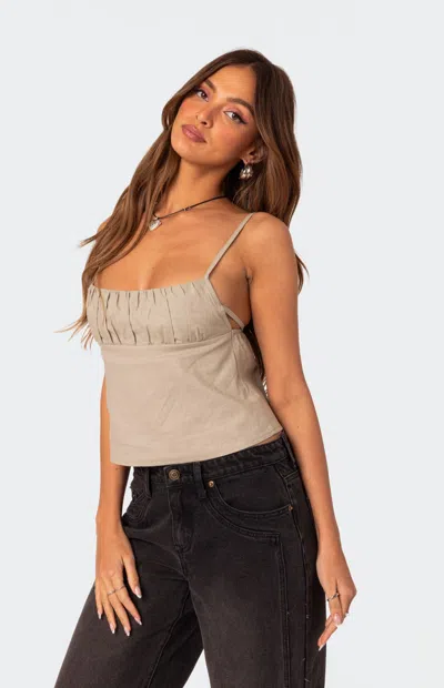 EDIKTED WOMEN'S LINEN OPEN BACK TANK TOP IN OLIVE