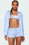 Edikted Lira Oversized Gingham Button Up Shirt In Blue