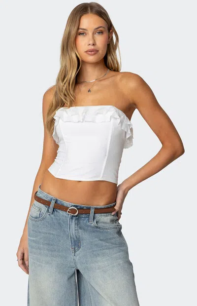 Edikted Women's Litsa Ruffled Linen Look Corset In White