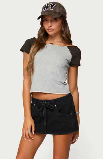 Edikted Liva Contrast Raglan T Shirt In Gray
