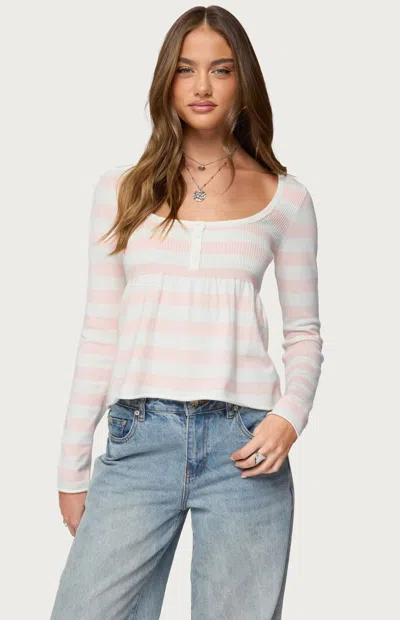 Edikted Lockie Stripe Knit Babydoll Top In Pink