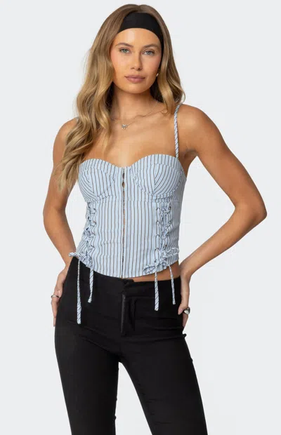 Edikted Lois Lace Up Pinstripe Corset In Light-blue