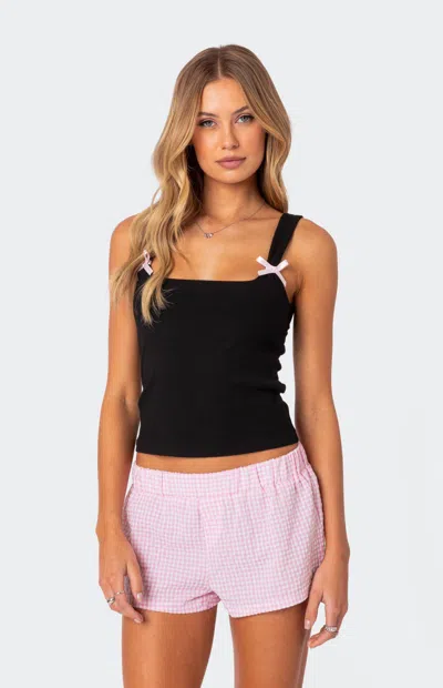 Edikted Lola Bow Rib Tank In Black