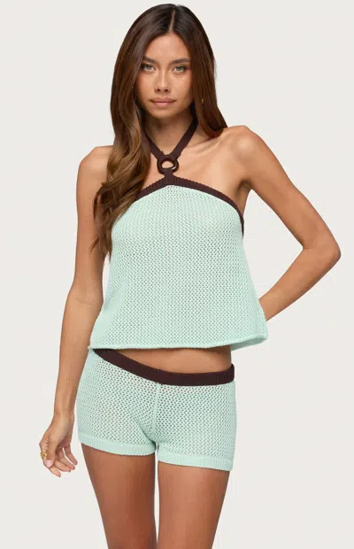 Edikted Women's Loli Contrast Knit Halter Top In Aqua In Blue