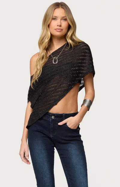 Edikted Loma Metallic Asymmetric One-shoulder Top In Brown