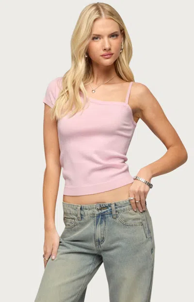 Edikted Lorelai Asymmetric Knit Top In Pink