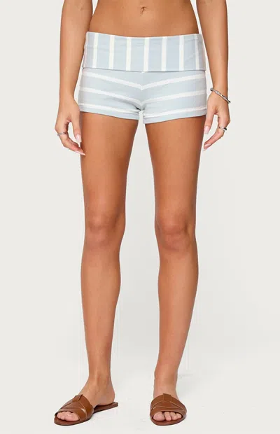 Edikted Lorenza Striped Fold Over Shorts In Blue
