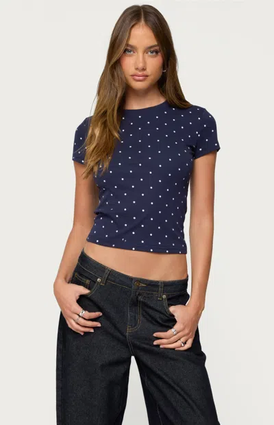 Edikted Lorenzo Polka Dot Crop T-shirt In Blue
