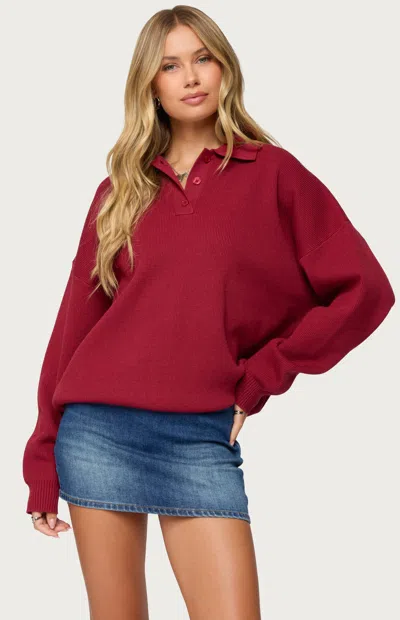 Edikted Lorie Oversized Knit Polo Sweater In Red
