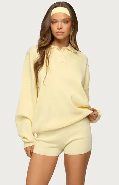 Edikted Women's Lorie Oversized Knit Polo Sweater In Yellow