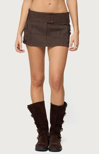 Edikted Women's Lorna Pinstripe Mini Skort In Dark Brown