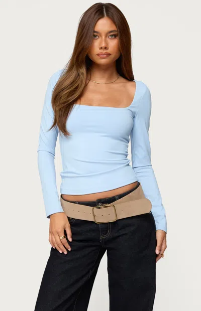 Edikted Lovie Square Neck Long Sleeve Top In Blue