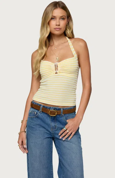 Edikted Lovina Textured Stripe Halter Top In Yellow