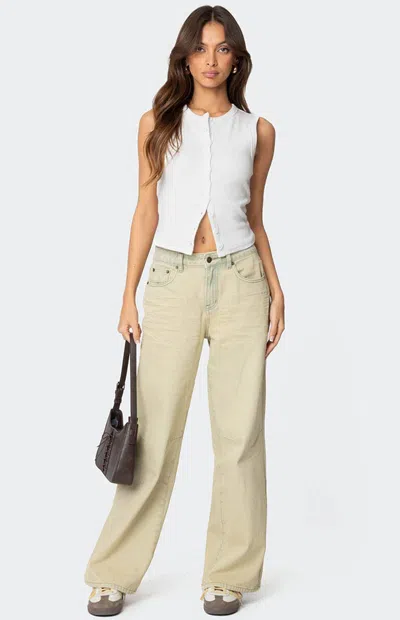 Edikted Women's Low Rise Vintage Washed Boyfriend Jeans In Tan In Neutral