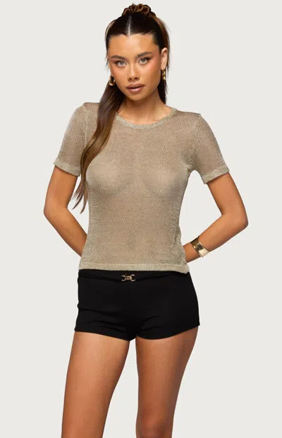 Edikted Women's Luchia Shiny Knit Top In Gold In Gray