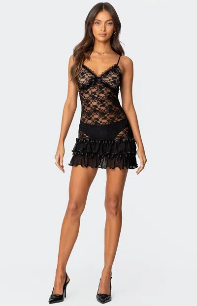 Edikted Luciane Embroidered Lace Minidress In Black
