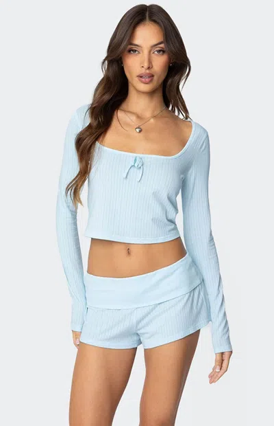Edikted Women's Lucilla Wide Neck Ribbed Top In Light Blue