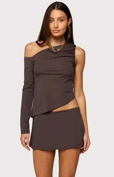 Edikted Lucretia Asymmetric One-shoulder Top In Brown