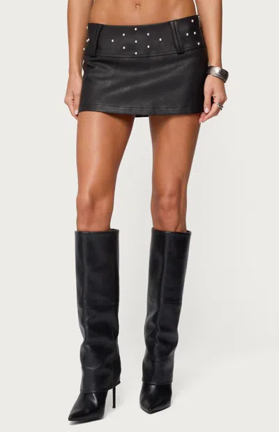 Edikted Luella Studded Faux Leather Mini Skort In Black