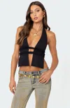 Edikted Luma Split Front Open Back Halter Top In Black