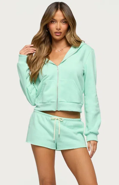Edikted Lynette Zip Crop Hoodie In Green