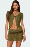Edikted Mabelle Crochet Split Front Top In Green