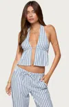 Edikted Macey Stripe Split Front Open Back Halter Top In Multi