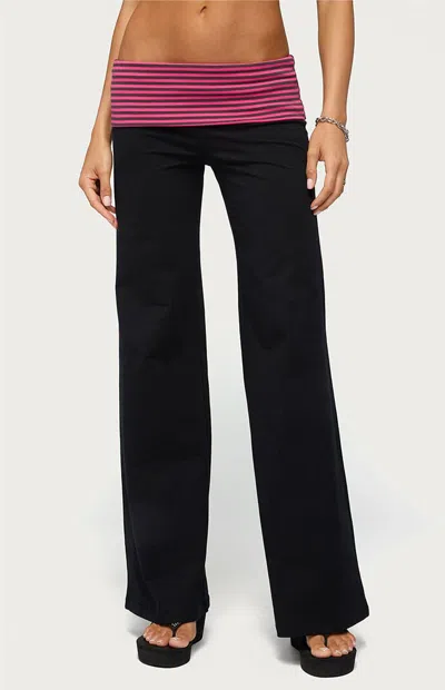 Edikted Women's Maci Striped Foldover Pants In Black/pink