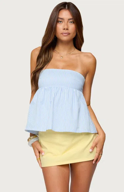 Edikted Maddie Stripe Strapless Babydoll Camisole In Blue