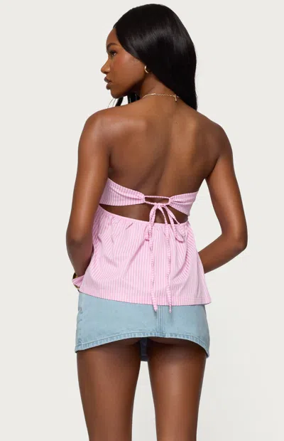 Edikted Maddie Strapless Striped Babydoll Top In Pink
