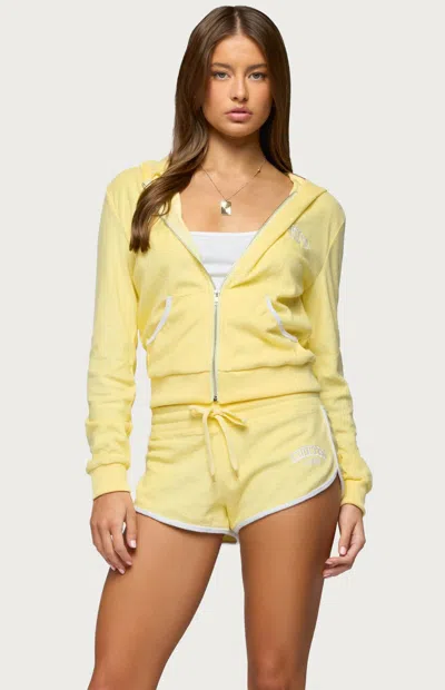 Edikted Madilyn Terry Cloth Zip-up Hoodie In Yellow
