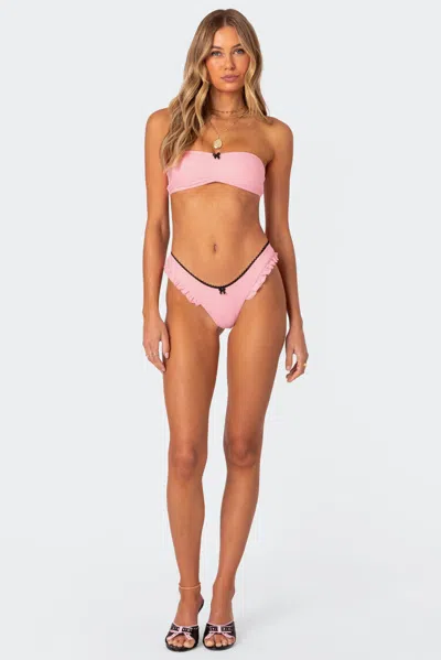 Edikted Women's Maggie Ruffled High Cut Bikini Bottom In Light Pink