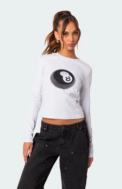 Edikted Billiard Long Sleeve Graphic T-shirt In Gray-melange