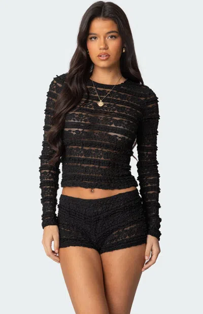 Edikted Maisley Sheer Lace Crop Top In Black