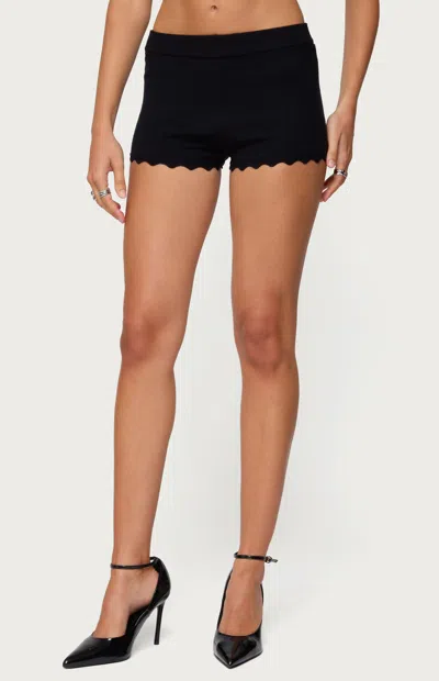 Edikted Maizy Scalloped Knit Micro Shorts In Black